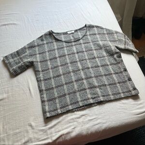 Sita Murt grey plaid boxy cropped short sleeve top